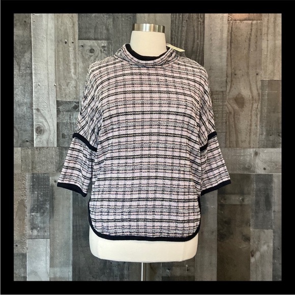 NWT! Max Studio knit pastel plaid mock sweater medium Softgirl gorpcore feminine - Picture 1 of 13